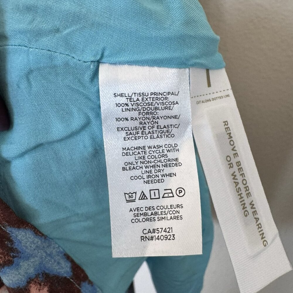 NEW Loft Tiered Smocked Dress Teal Brown Geo Print Size 8 Spring - Picture 6 of 8